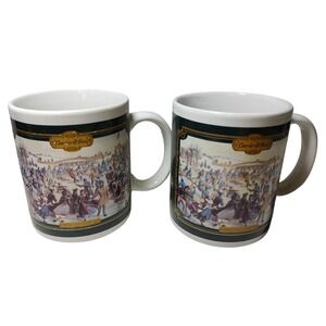 Currier and Ives Coffee Mug Central Park Winter 1862 Houston Food Lot of Two SEE